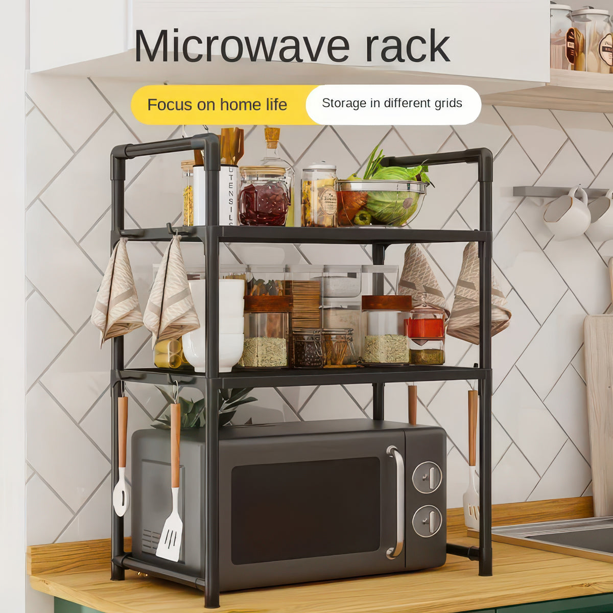 Heavy Duty Kitchen Baker's Rack Floor Standing Microwave Oven Stand, 2-Tier Storage