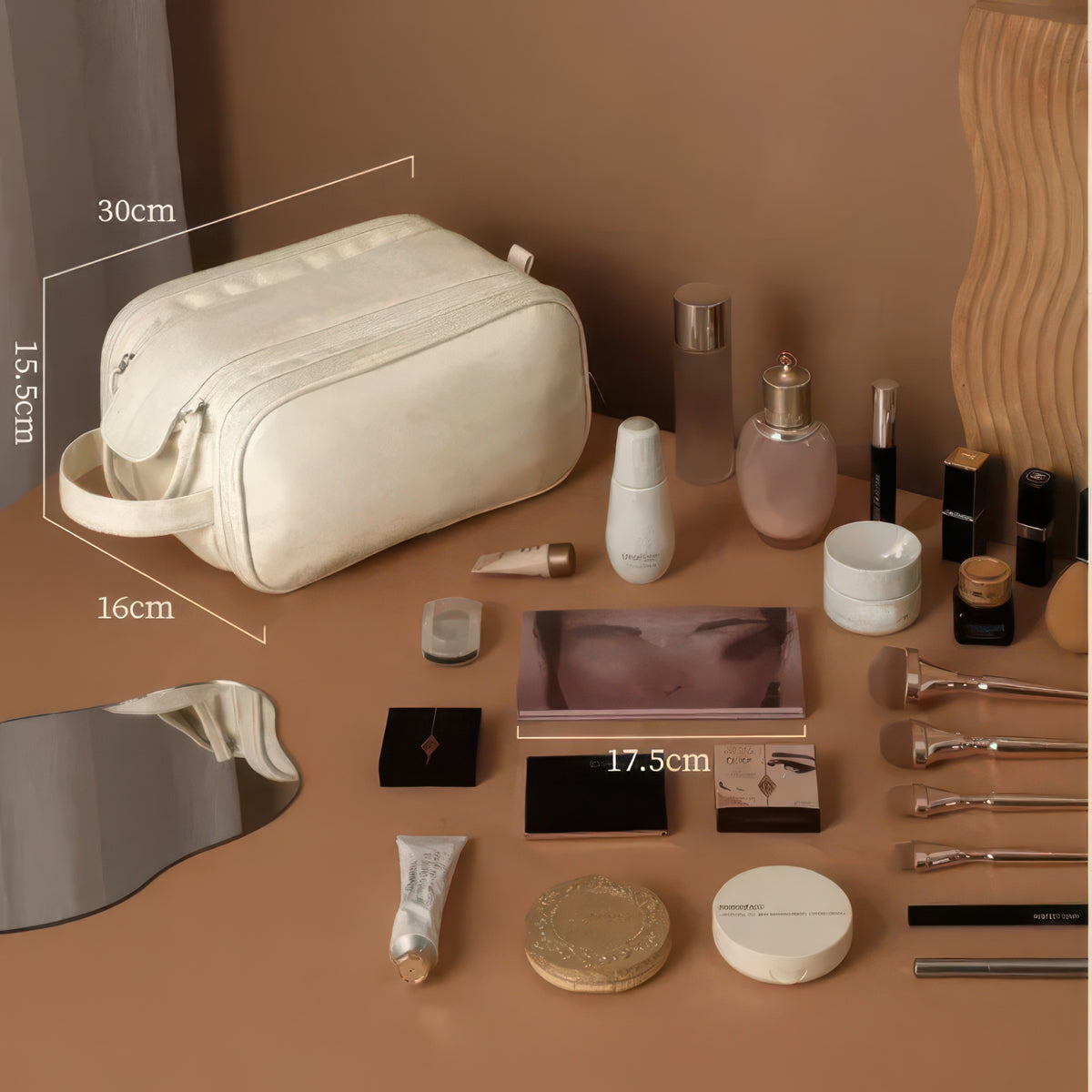 Large Capacity PU Leather Travel Makeup and Toiletry Bag