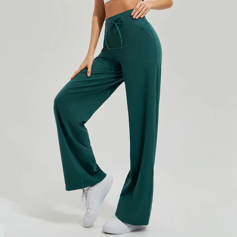 High-Waist Flared Wide Leg Yoga Pants for Women, Breathable Quick-Dry with Slash Pockets