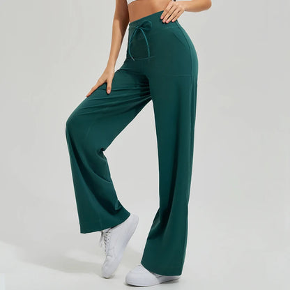 High-Waist Flared Wide Leg Yoga Pants for Women, Breathable Quick-Dry with Slash Pockets