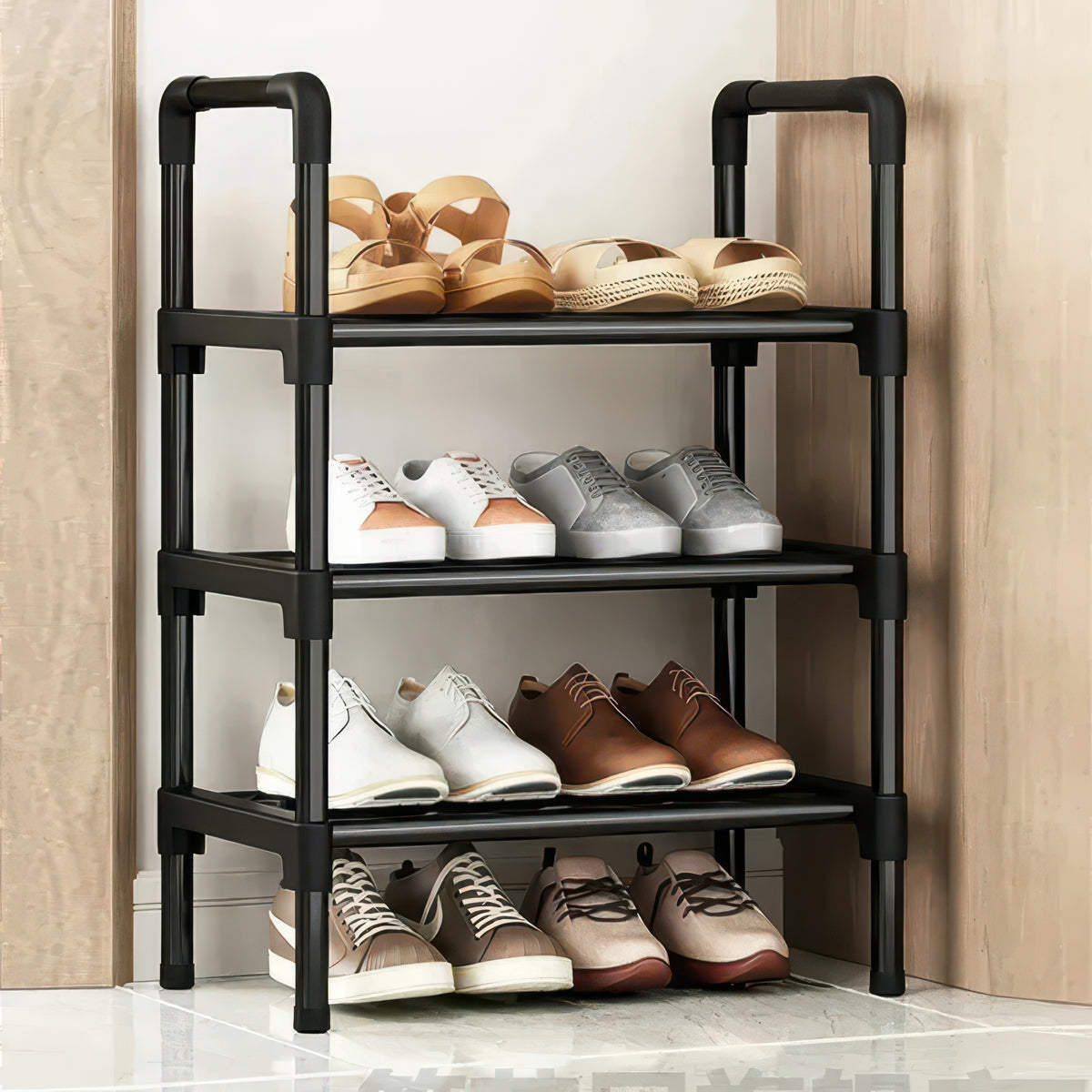 Two-to-Four-Tier Shoe Rack with Elevated Storage Shelves