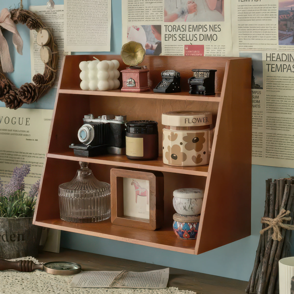Solid Wood Multi-layer Cosmetics Storage Rack, Wooden Desktop Organizer