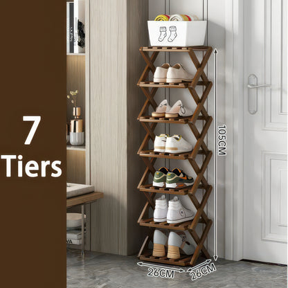 Foldable Bamboo Shoe Rack with Two-to-Nine-Tier Options