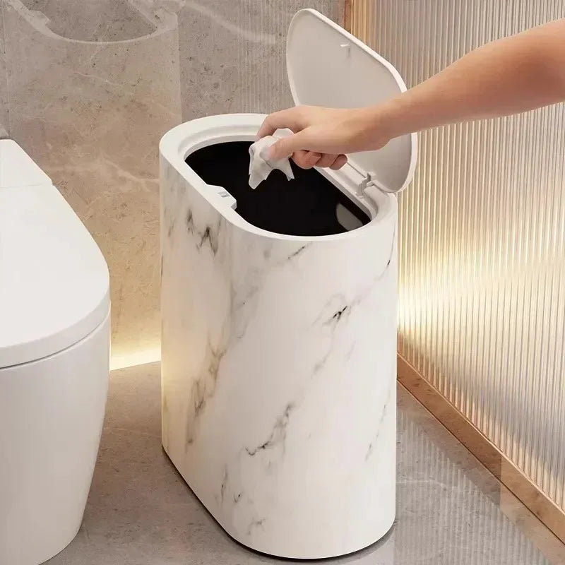 Bathroom Trash Can – Nordic Marble Texture Press-Type Bin