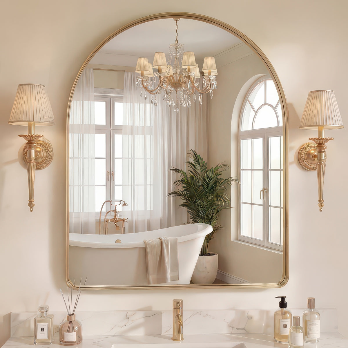 Groove Arched Full-Length Rounded Rectangle Wall Mirror - Matte Metal Frame