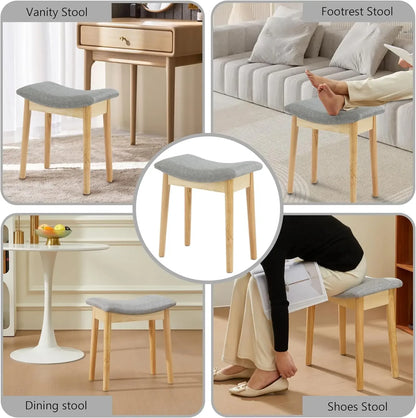 Vanity Stool - Saddle Cushion Wood Leg Stool