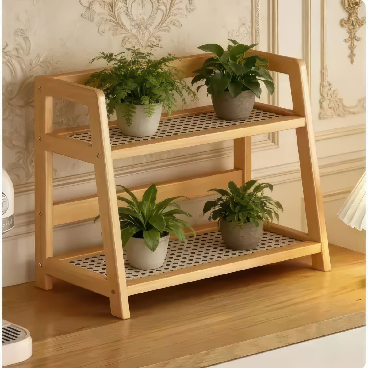 2-Tier Retro Bamboo Storage Shelf - Countertop Organizer for Kitchen & Dressing Table