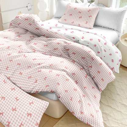 Plaid Duvet Cover Set – Bow Print 3pcs Soft Bedding