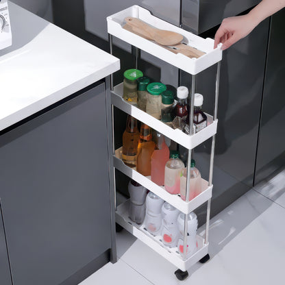 Push Trolley Multi-Layer Floor Storage Shelf for Bathroom and Kitchen (Slim)