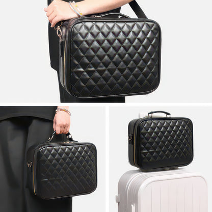 Large Portable Makeup Bag with LED Light and Mirror, Removable Partition, PVC