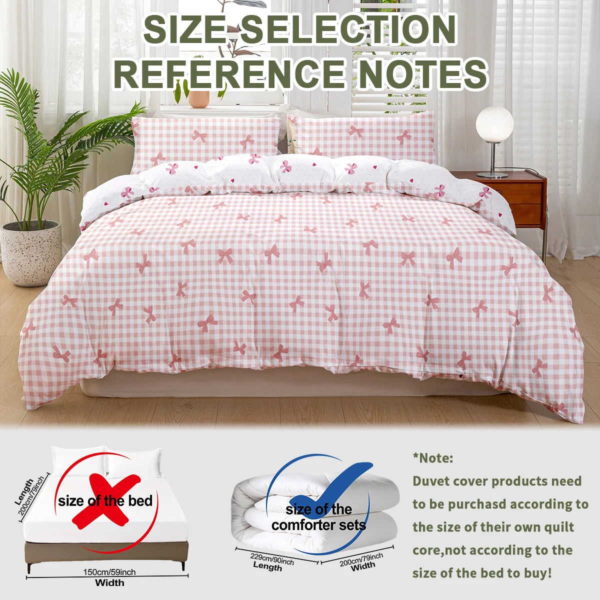 Plaid Duvet Cover Set – Bow Print 3pcs Soft Bedding