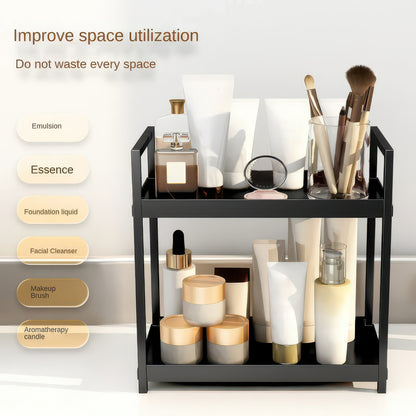 2-Tier Desktop Shelf Iron & PP Organizer for Makeup Countertop 30x17x30cm
