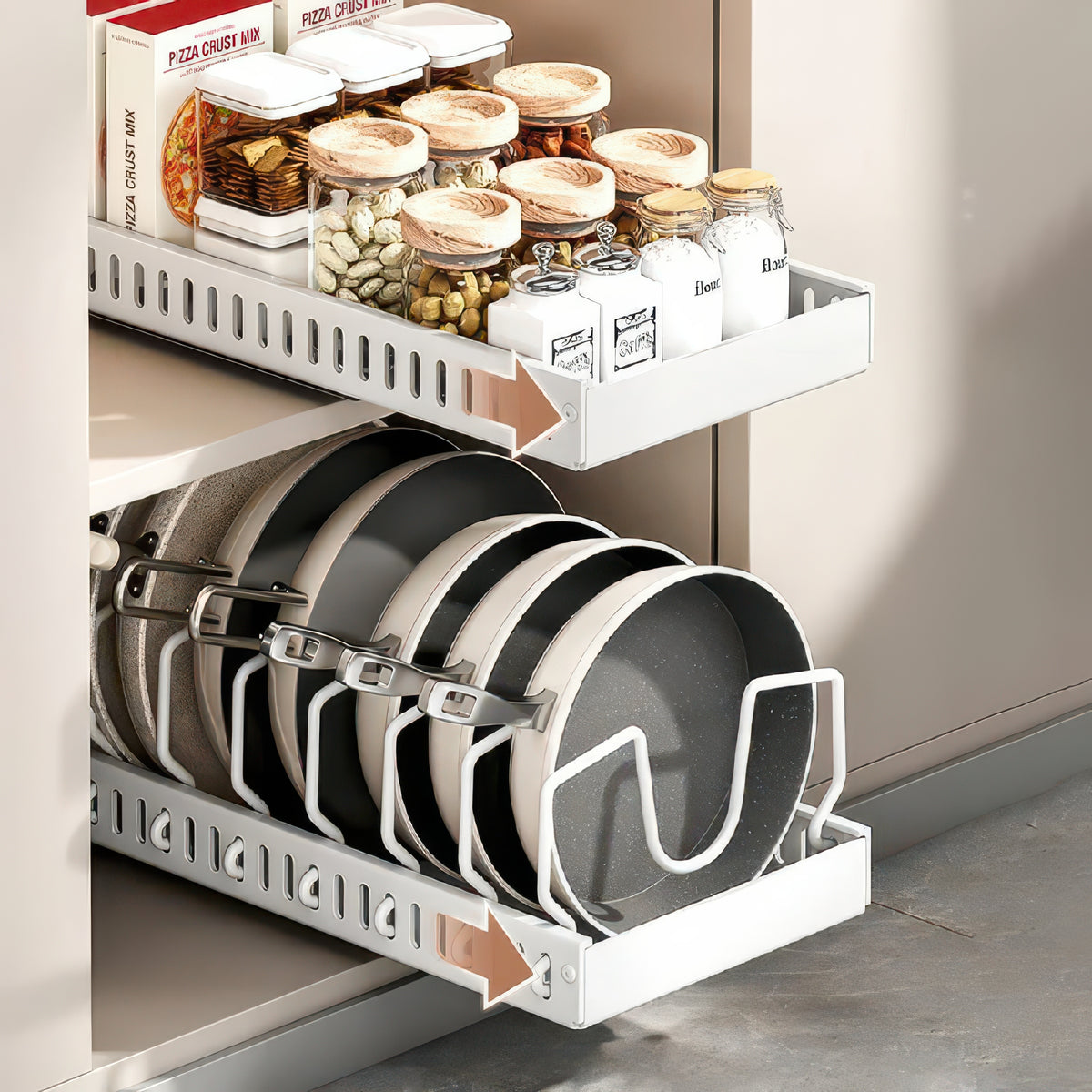 Under-Cabinet Sliding Pots and Pans Organizer with 8 Adjustable Dividers
