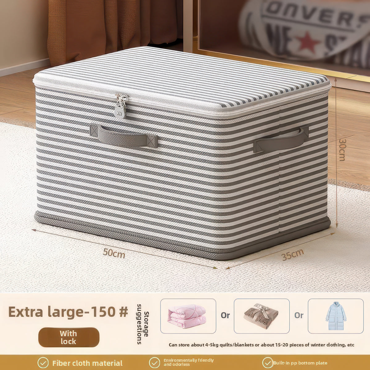Foldable Lockable Storage Box for Clothes, Blankets, and Toys