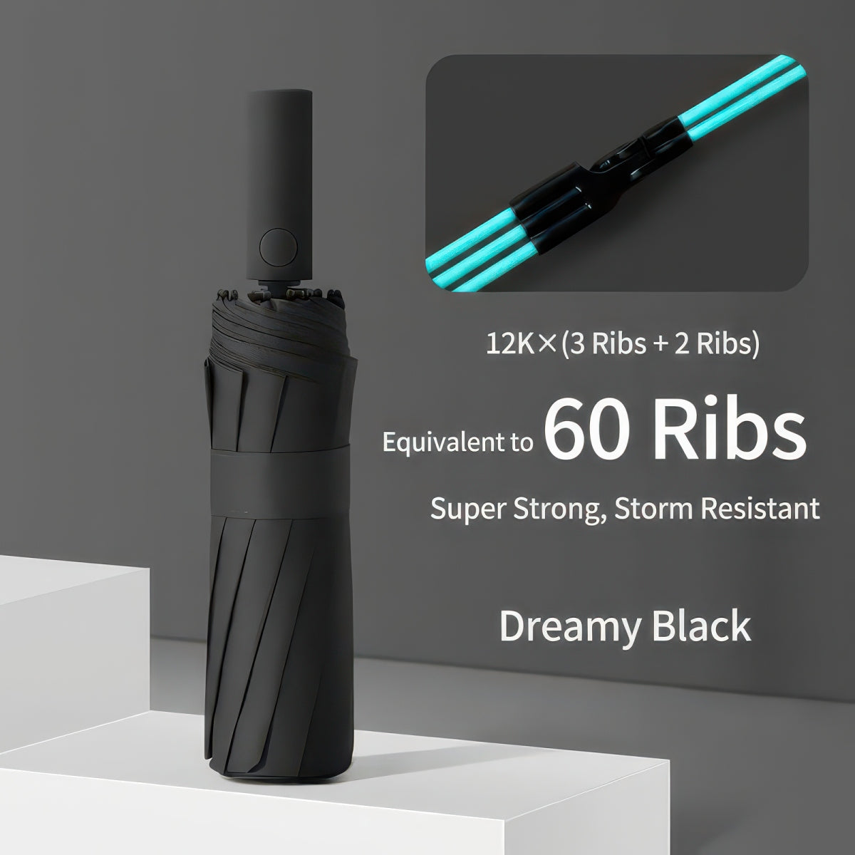 Windproof Automatic Folding Umbrella with UV Protection, 24 or 60 Rib Frame