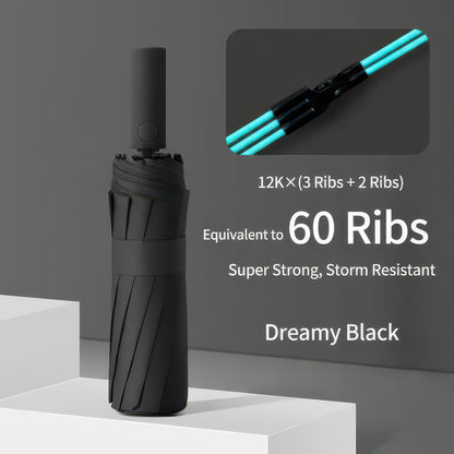 Windproof Automatic Folding Umbrella with UV Protection, 24 or 60 Rib Frame