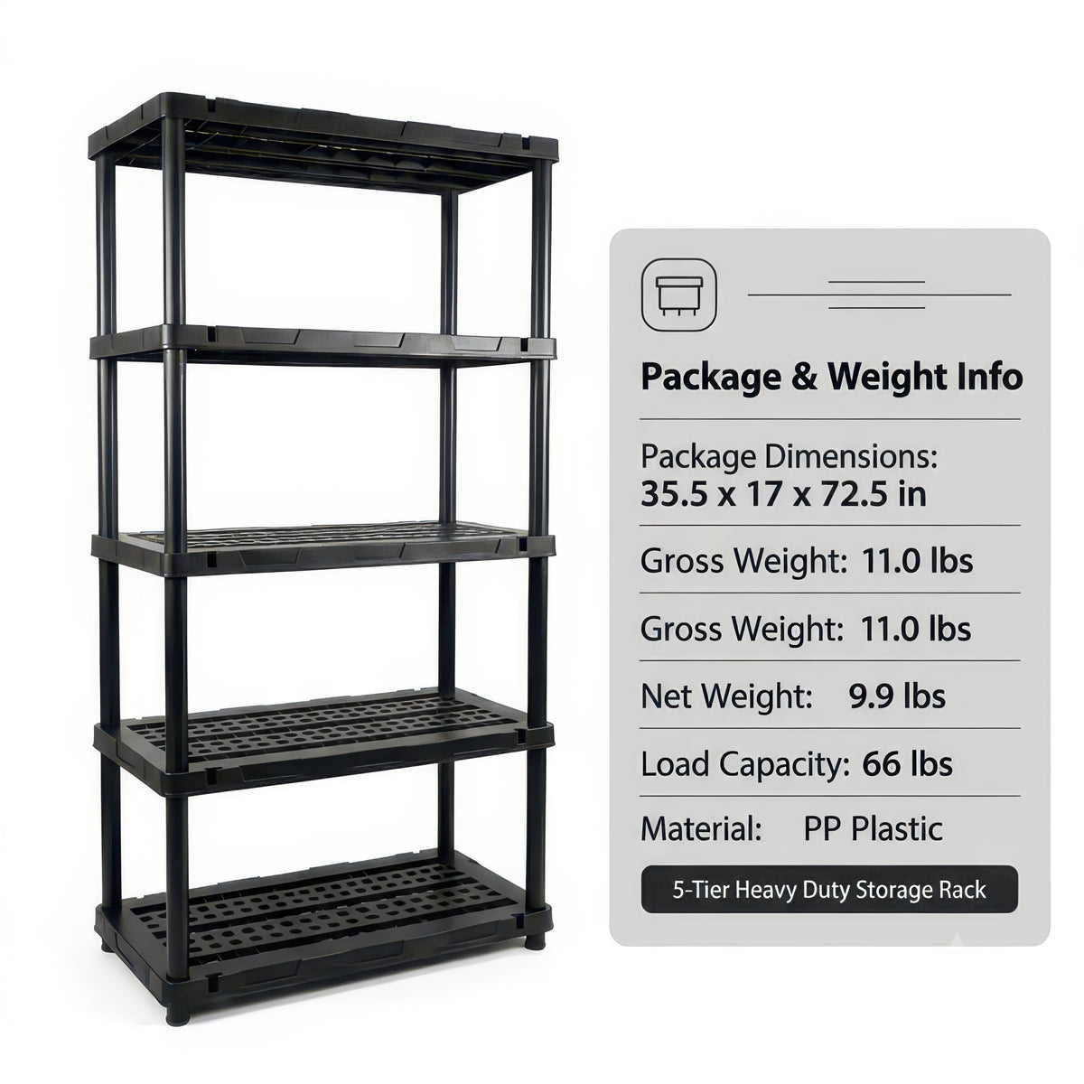 Strong Plastic Storage Shelving - Waterproof 4/5 Tier Rack