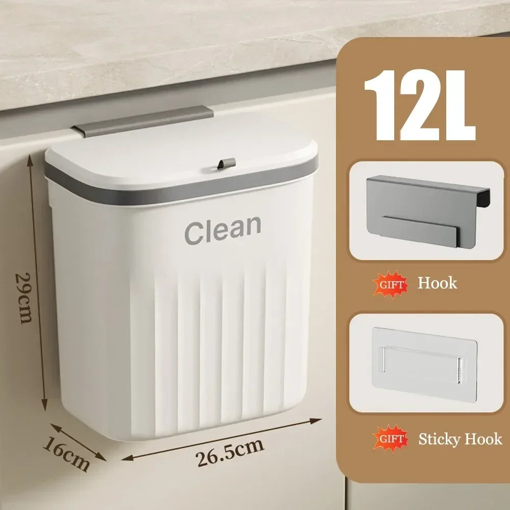 Wall Mounted Trash Can – 12L Hanging Bin for Kitchen Cabinets