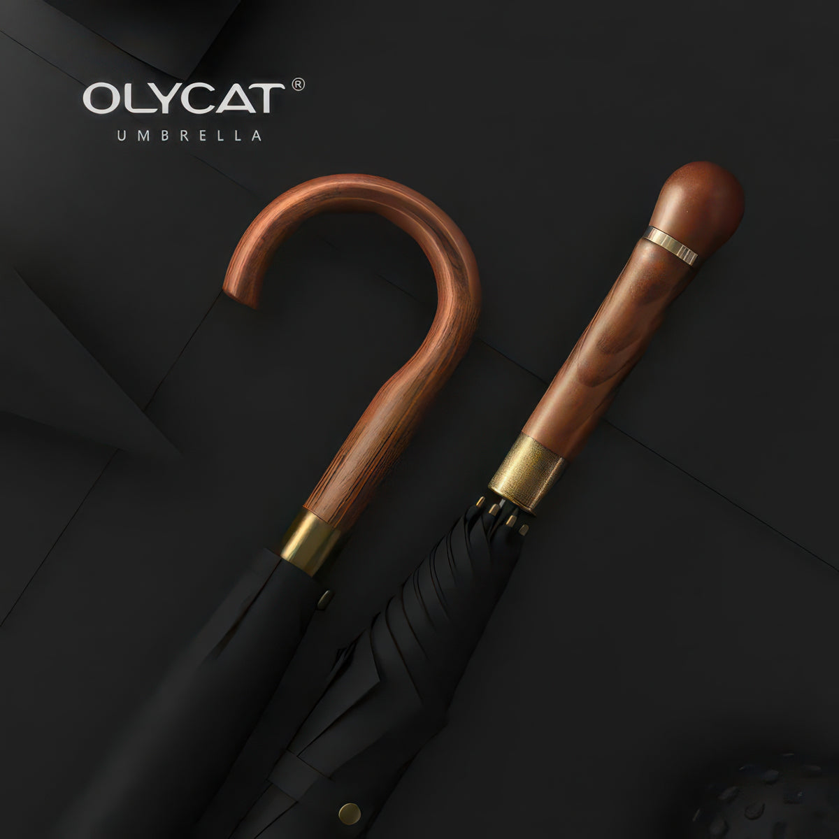 Wooden Long Handle Golf Umbrella with Windproof Fiberglass Frame, 114cm Diameter