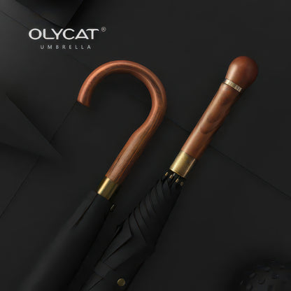 Wooden Long Handle Golf Umbrella with Windproof Fiberglass Frame, 114cm Diameter