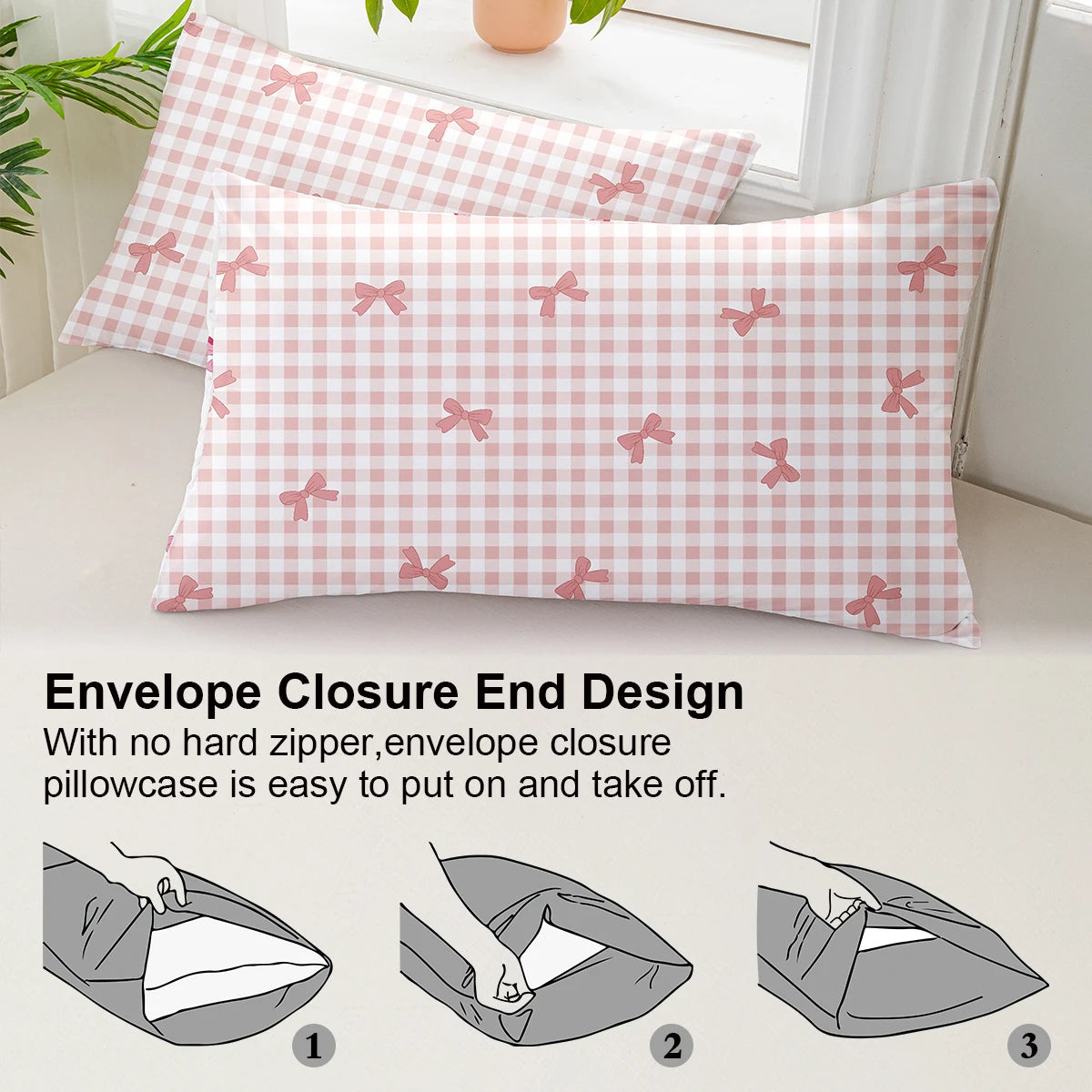 Plaid Duvet Cover Set – Bow Print 3pcs Soft Bedding
