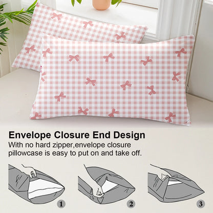 Plaid Duvet Cover Set – Bow Print 3pcs Soft Bedding