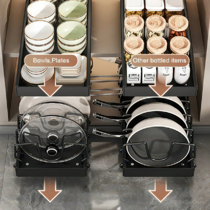 Under-Cabinet Sliding Pots and Pans Organizer with 8 Adjustable Dividers