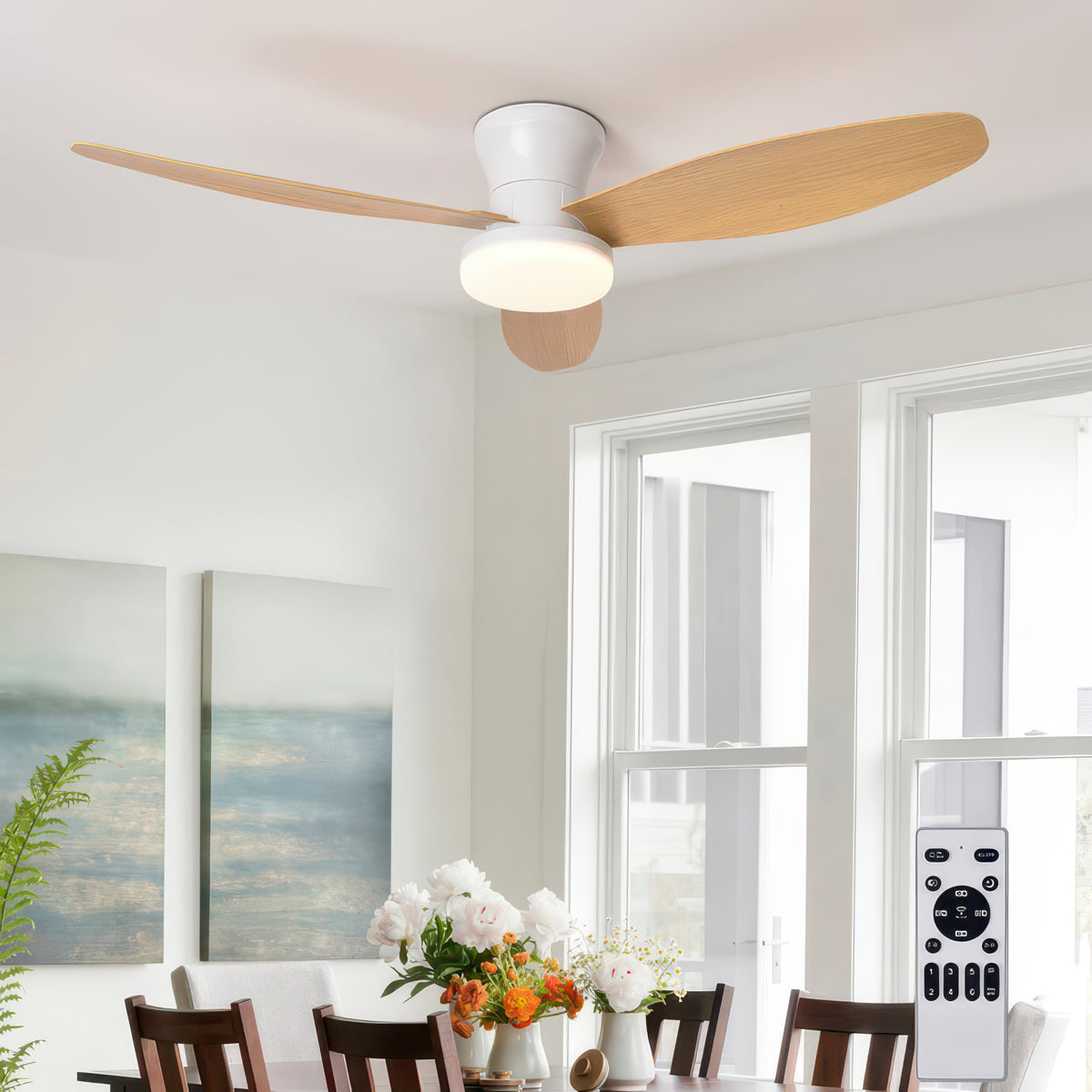 Three-Blade Ceiling Fan with Dimmable Light and Remote