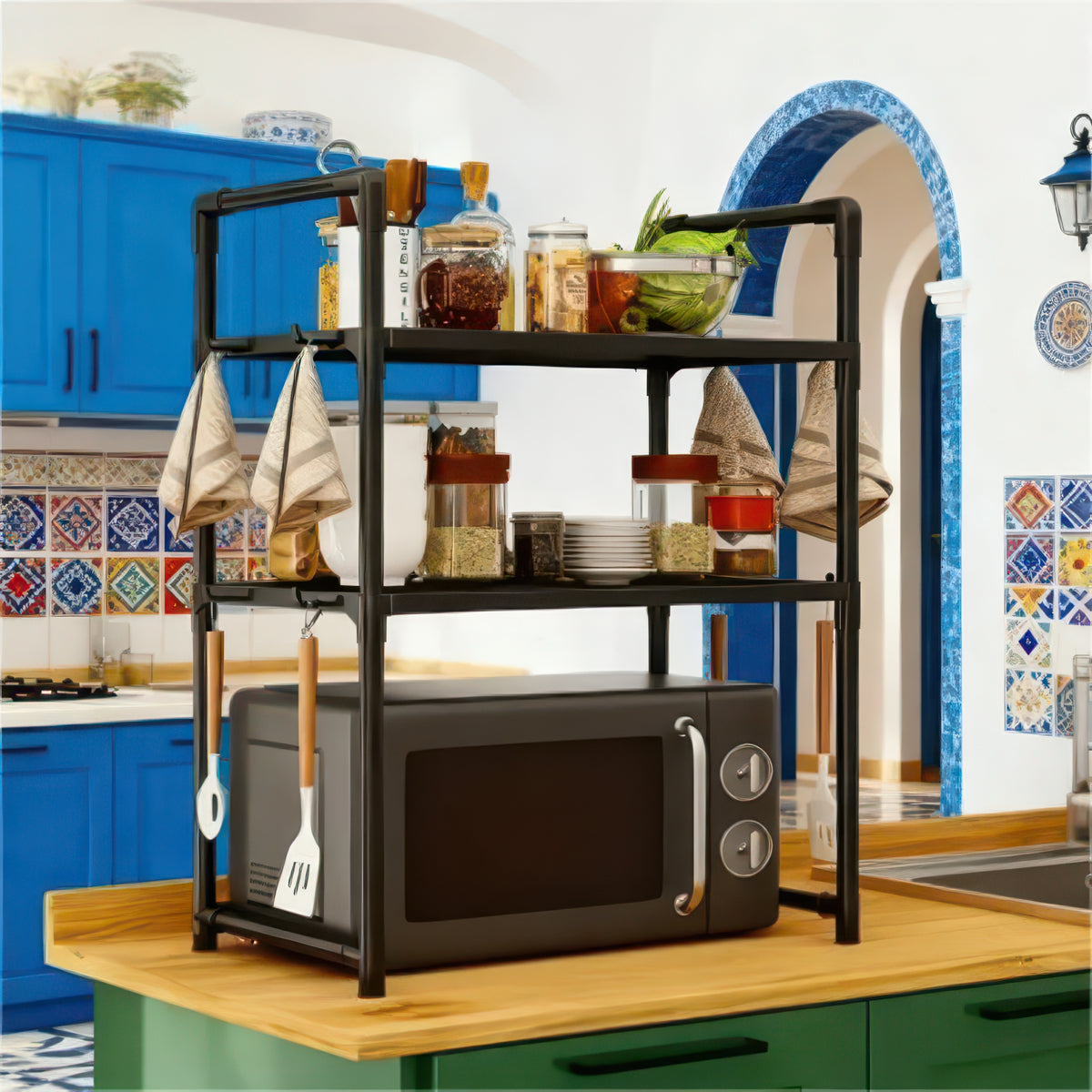 Heavy Duty Kitchen Baker's Rack Floor Standing Microwave Oven Stand, 2-Tier Storage
