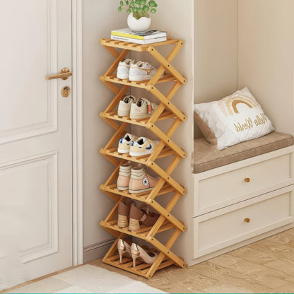 Foldable Bamboo Shoe Rack with Two-to-Nine-Tier Options