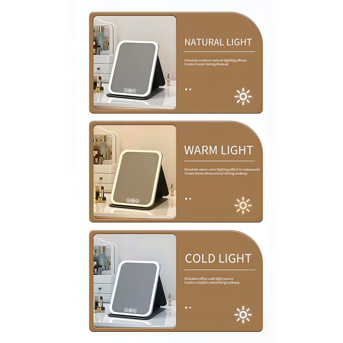 LED Makeup Mirror – Dimmable Folding Vanity Mirror