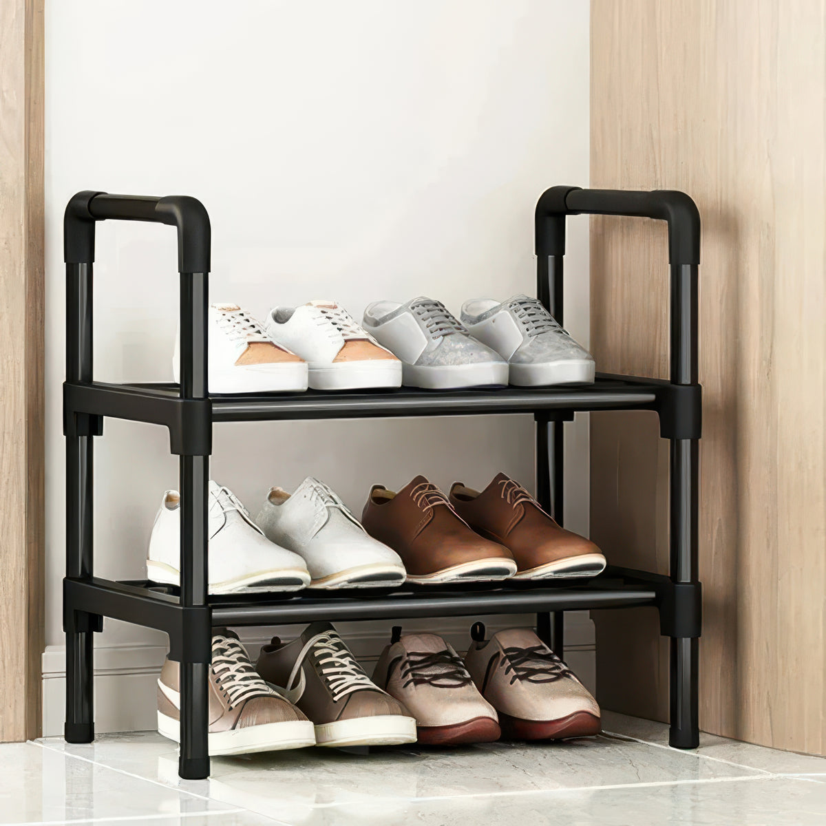 Two-to-Four-Tier Shoe Rack with Elevated Storage Shelves