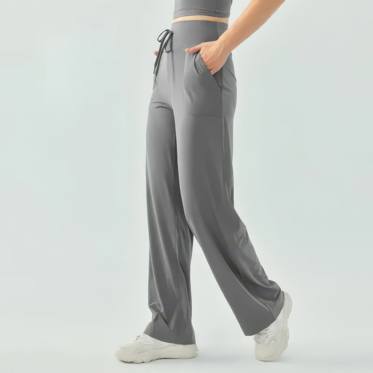 High-Waist Wide Leg Yoga Pants for Women with Drawstring, Loose Fit for Running and Gym