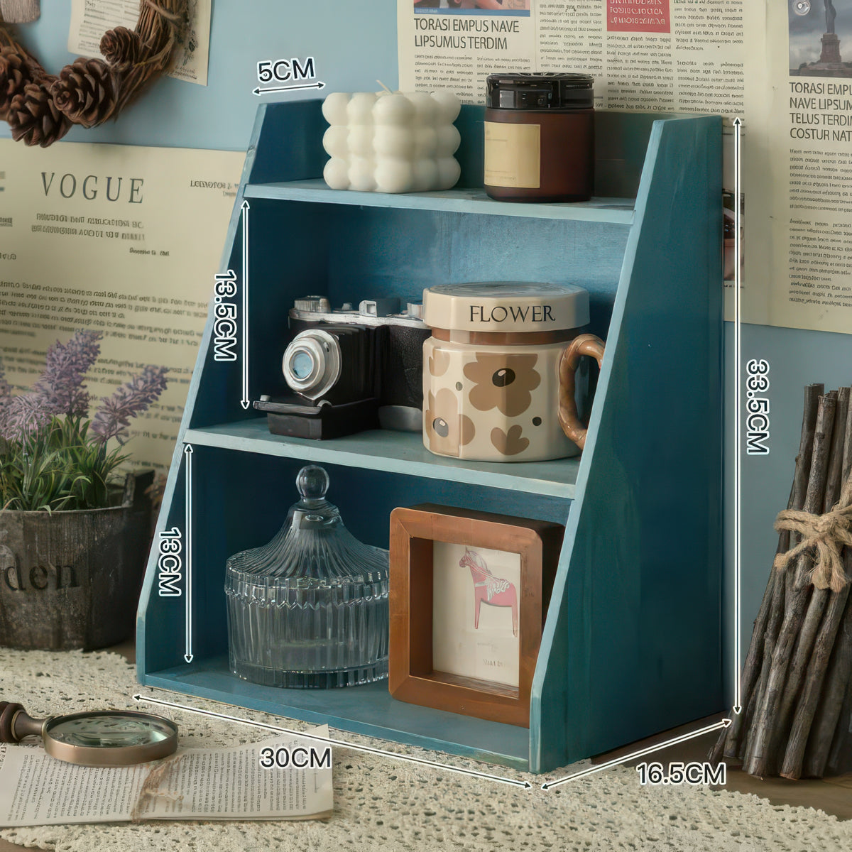 Solid Wood Multi-layer Cosmetics Storage Rack, Wooden Desktop Organizer