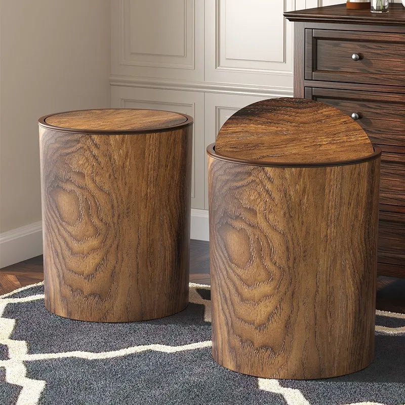 Vintage Trash Can – Wood Grain Leather Paper Basket