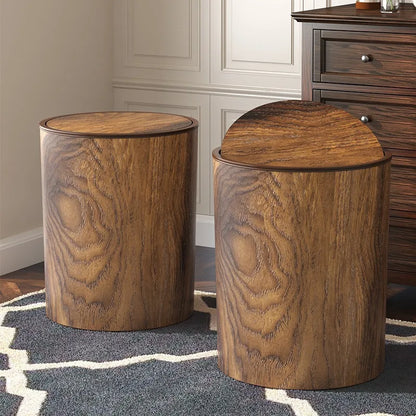 Vintage Trash Can – Wood Grain Leather Paper Basket