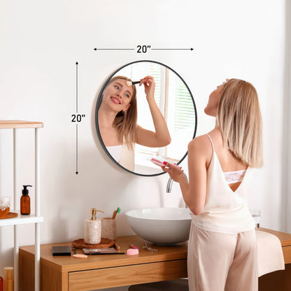 JHK Round Vanity Framed Mirror Matte Metal Frame Tempered Glass 30 Inch