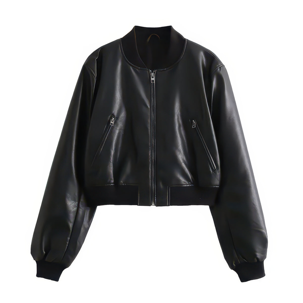 Women's Short Faux Leather Pilot Jacket, Slim Zip-Up Coat for Autumn