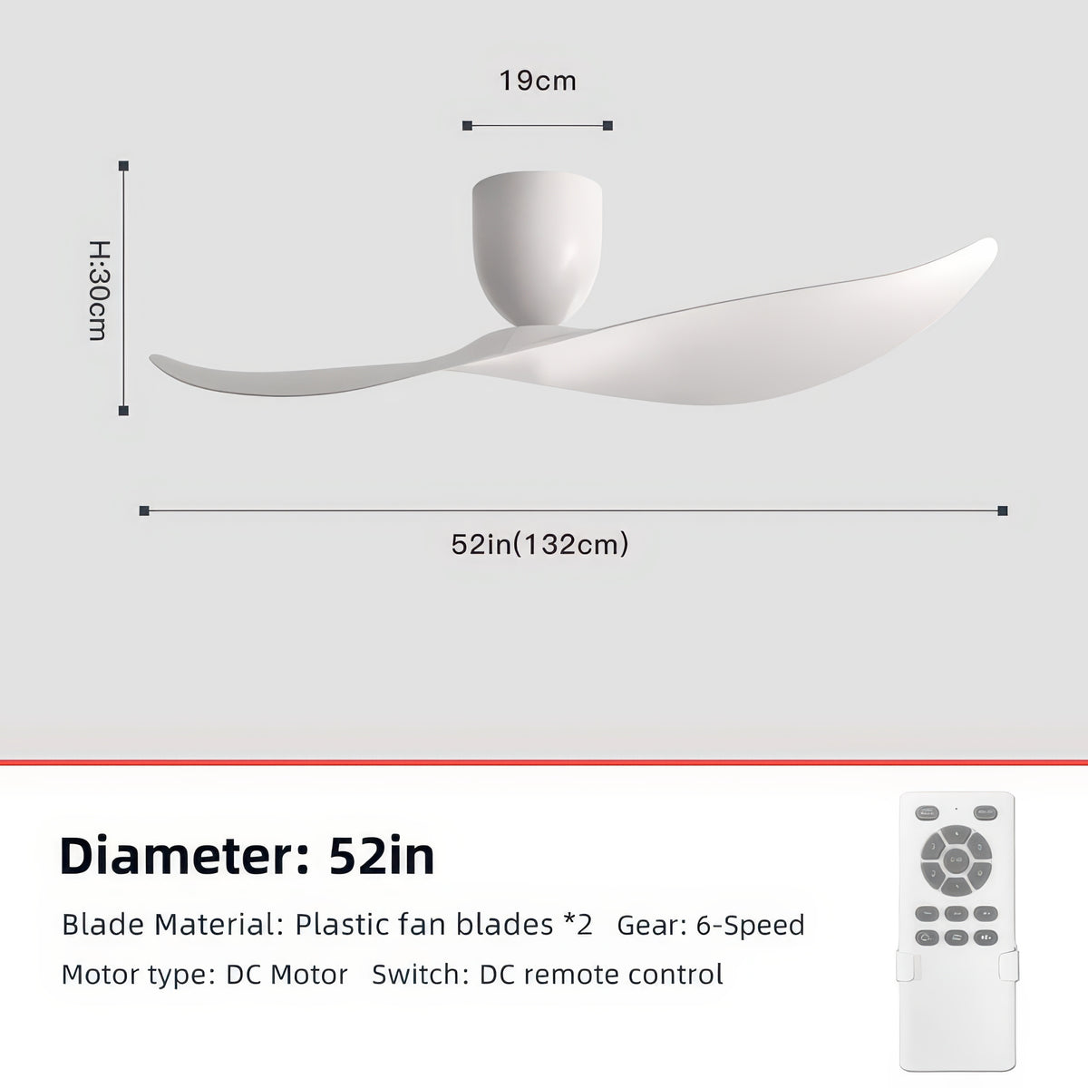 FUMANJIA 52-Inch Low-Profile Ceiling Fan for Home – No Light, Remote