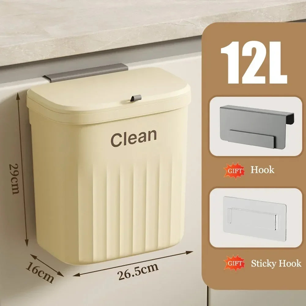 Wall Mounted Trash Can – 12L Hanging Bin for Kitchen Cabinets
