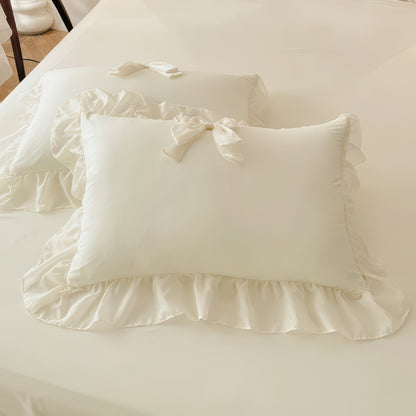 Ruffle Duvet Cover Set – 3pcs White Bedding for Guest Room