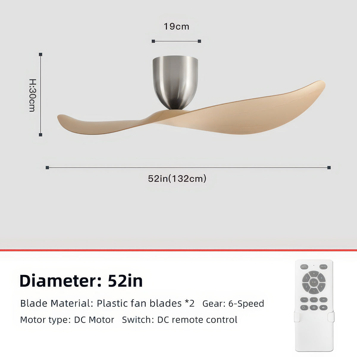 FUMANJIA 52-Inch Low-Profile Ceiling Fan for Home – No Light, Remote
