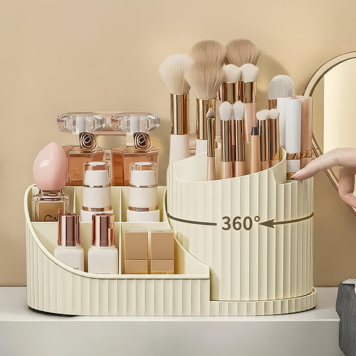 Vanity Makeup Organizer – Rotating Brush Holder for Skincare