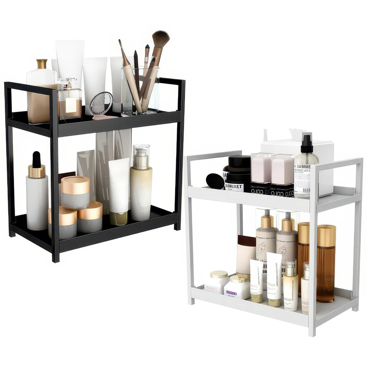 2-Tier Desktop Shelf Iron & PP Organizer for Makeup Countertop 30x17x30cm