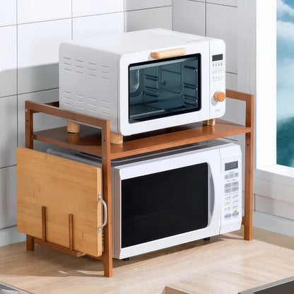Bamboo Double-Layer Countertop Microwave and Oven Storage Shelf Rack