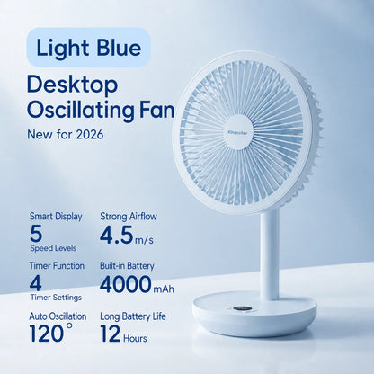 Rechargeable Oscillating Desk Fan with Five Speeds