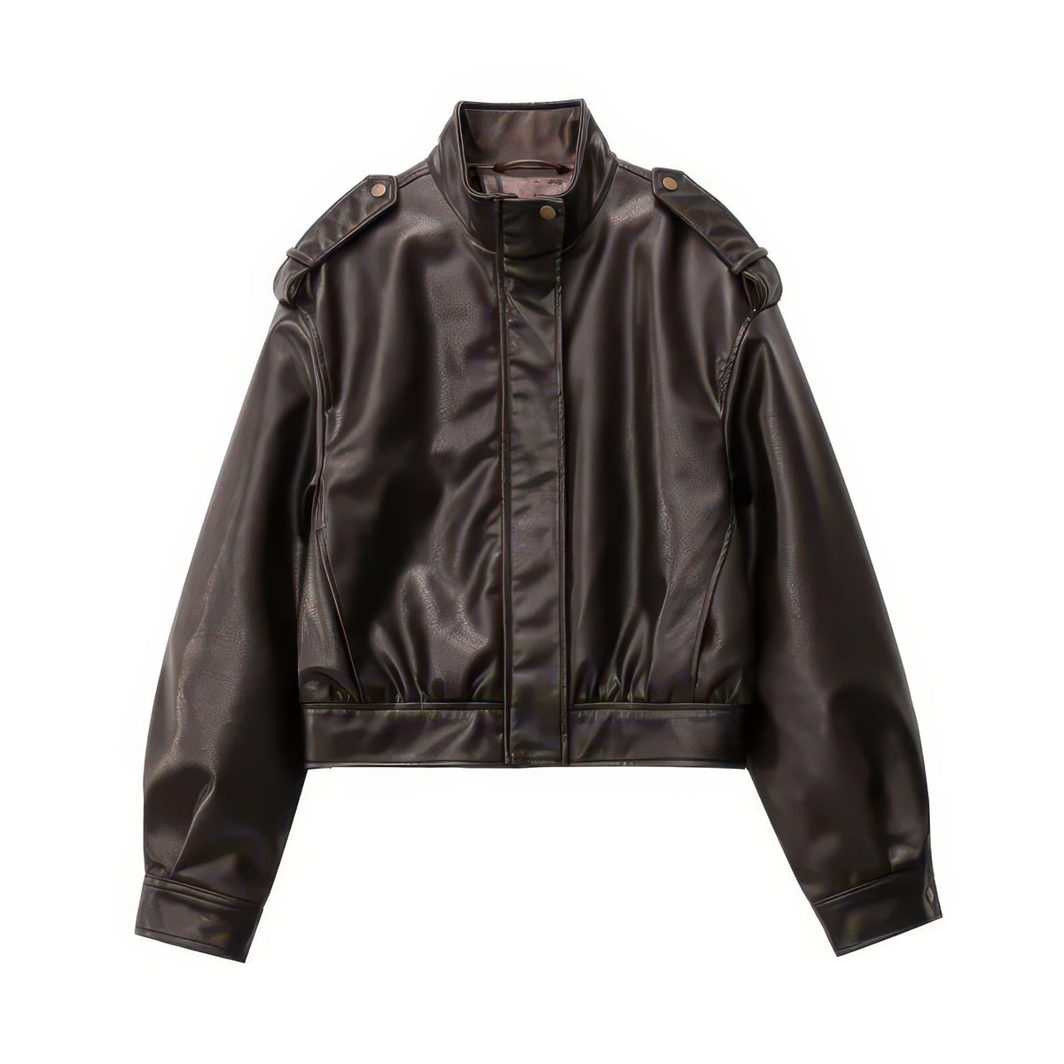 Women's Leather-Effect Blazer Jacket with Stand Collar, All-Season Streetwear