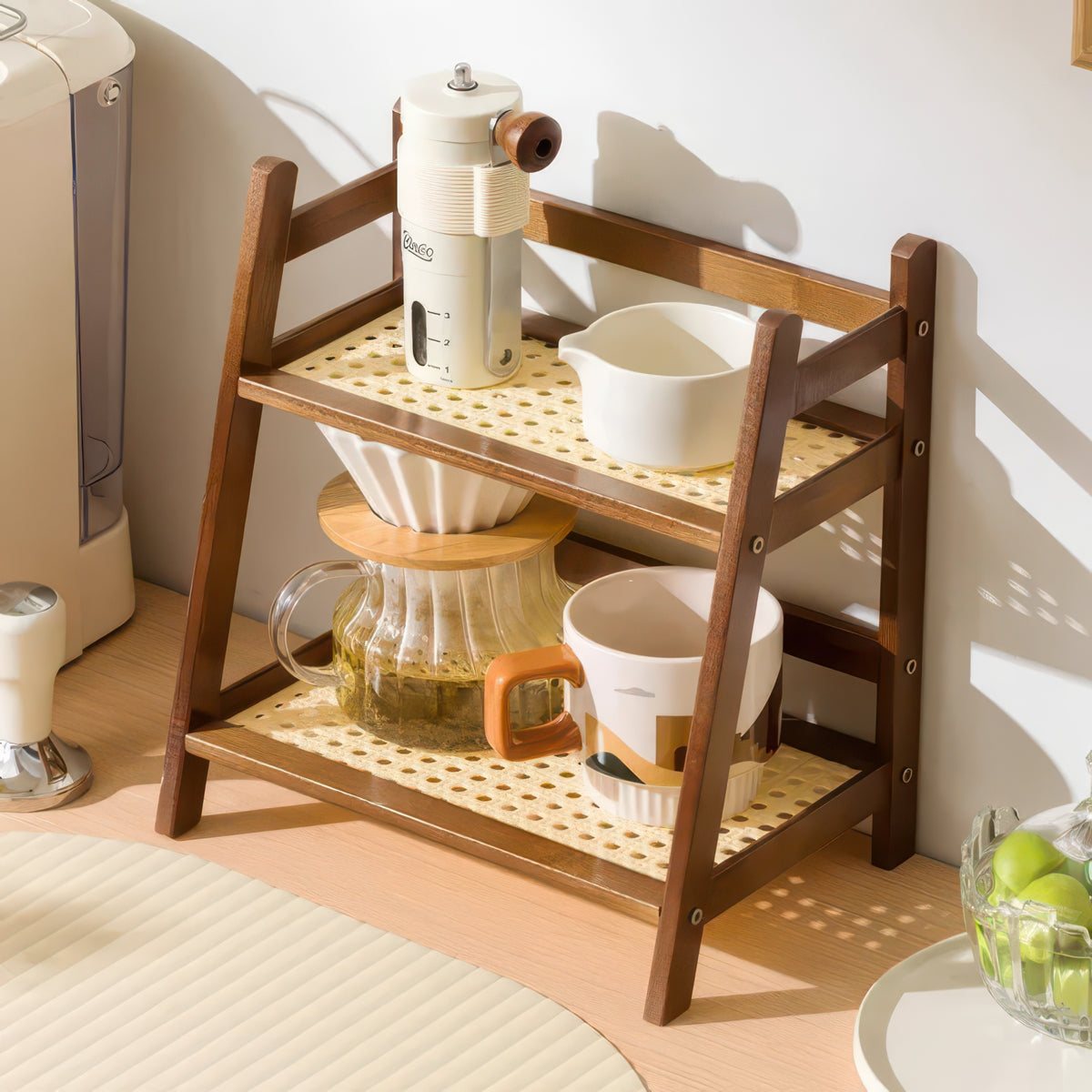 2-Layer Bamboo Countertop Organizer Coffee Cup Holder for Kitchen & Home