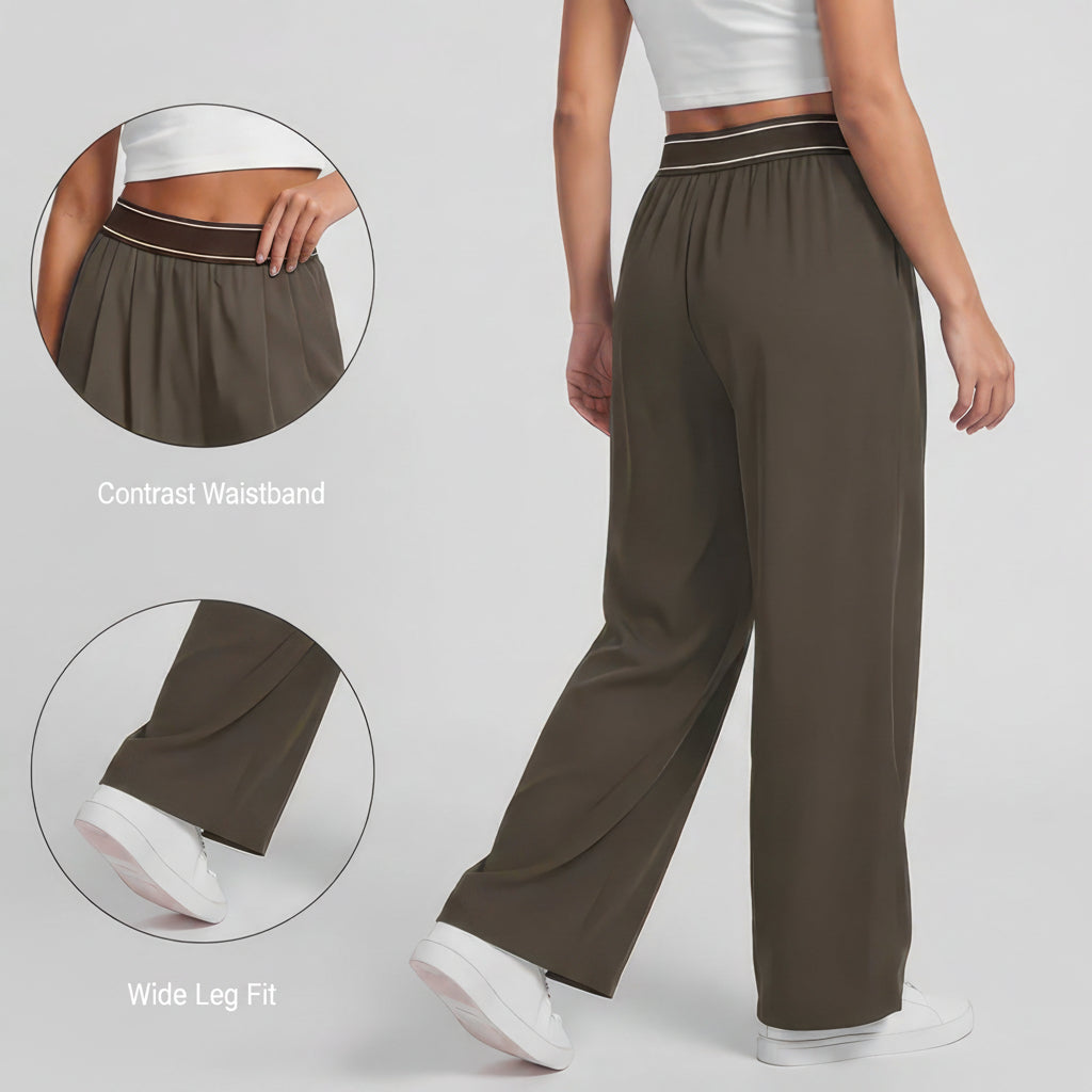 Quick-Dry Wide Leg Athletic Pants for Women, Pleated High Waist with Pockets for Workouts