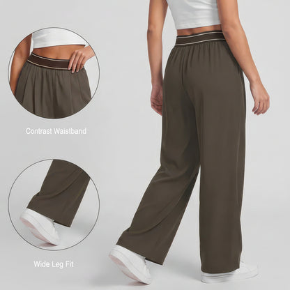 Quick-Dry Wide Leg Athletic Pants for Women, Pleated High Waist with Pockets for Workouts